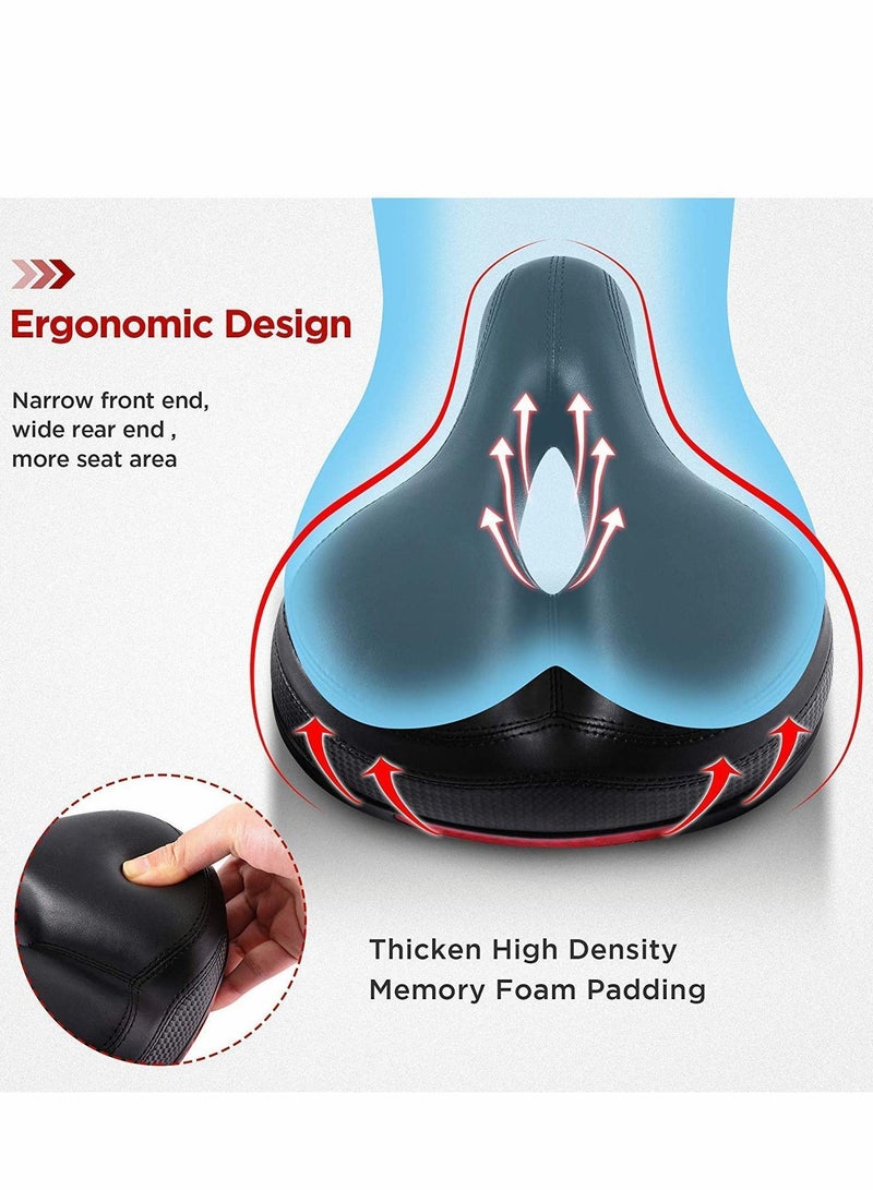 Comfortable Men Women Bike Seat, Seat Replacement with Dual Shock Absorbing Ball Wide Memory Foam Bicycle Mounting Wrench