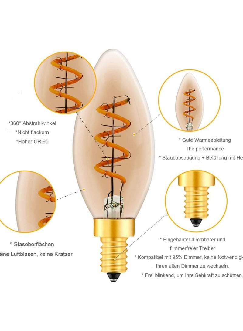E14 Dimmable LED Light Bulbs, Vintage Amber Glass Candle Bulbs C35, 3W Warm White 2200K, Energy Efficient Lighting for Chandeliers and Wall Lamps (Pack of 3) - Image 4