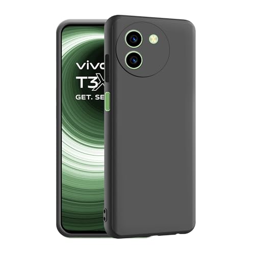 CEDO Back Cover for Vivo T3X (5G) | Camera Bump Protection & Inner Velvet Fabric Lining | Ultra Slim Matte Soft Rubberised Case Cover (Black) - Image 1