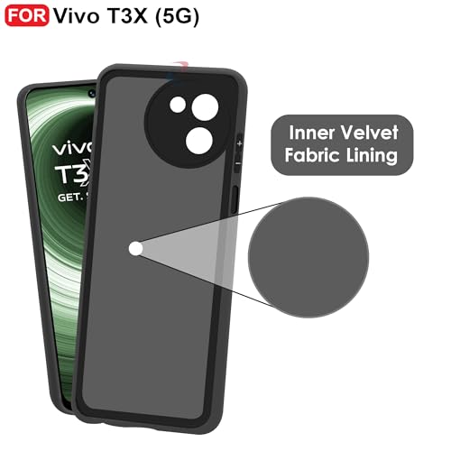 CEDO Back Cover for Vivo T3X (5G) | Camera Bump Protection & Inner Velvet Fabric Lining | Ultra Slim Matte Soft Rubberised Case Cover (Black) - Image 4