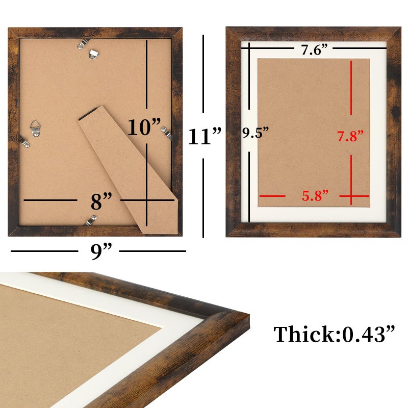 AEVETE Picture Frame 8x10 Dark Brown Photo Frames Rustic for Wall and Desk Decor - Image 4