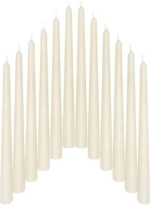 12 Pack Ivory Long Taper Candles 15cm
