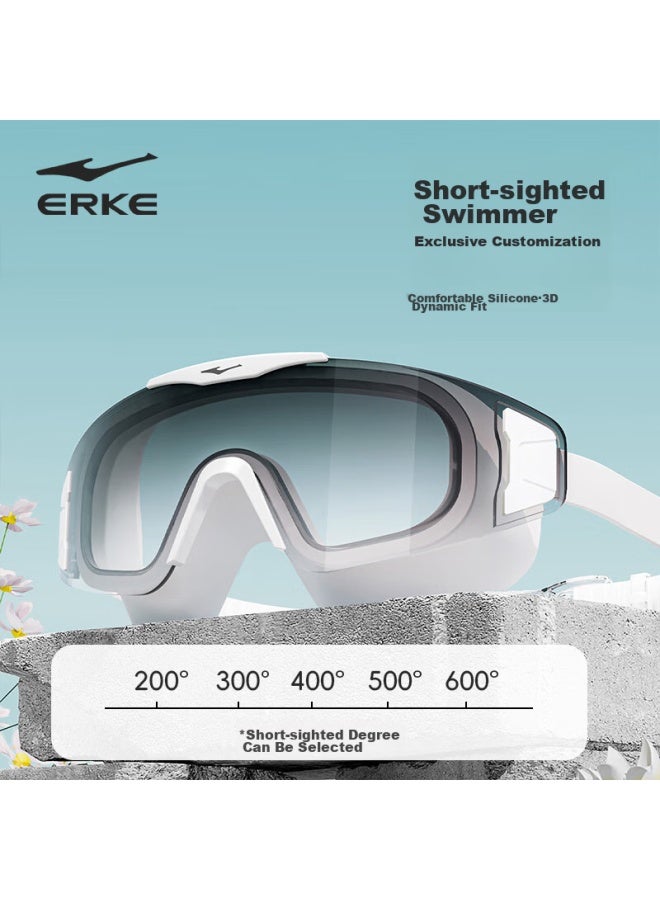 Erke Swimming Goggles, Large Frame For Adults, Waterproof And Anti-fog, High Definition, For Men And Women, Myopia Swimming Gl, 600 Degrees, White - Image 1