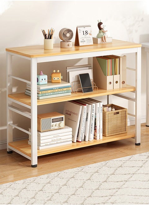 Horizontal Bookshelf Modern Low Wide Bookcase Open Storage Organizer Shelf for Home Office Livin Wooden Metal Short Book Shelf Bedroom Storage