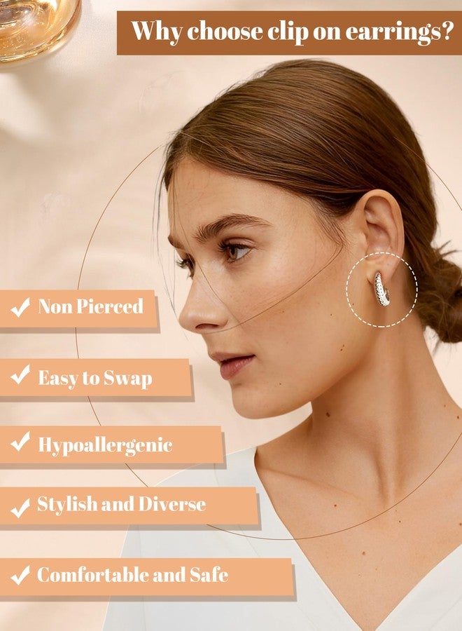 BESTEEL 3Pairs Clip on Earrings for Women Trendy Hypoallergenic 14K Gold Plated Chunky Tube Croissant Waterdrop Clip-on Hoop Earrings Set Fake Jewelry Non Pierced Ears, Zinc, No Gemstone - Image 2