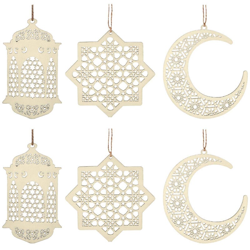 Eid Mubarak Wooden Pendant Moon Starlight Set Ramadan Mubarak Festival Decoration Wood Color