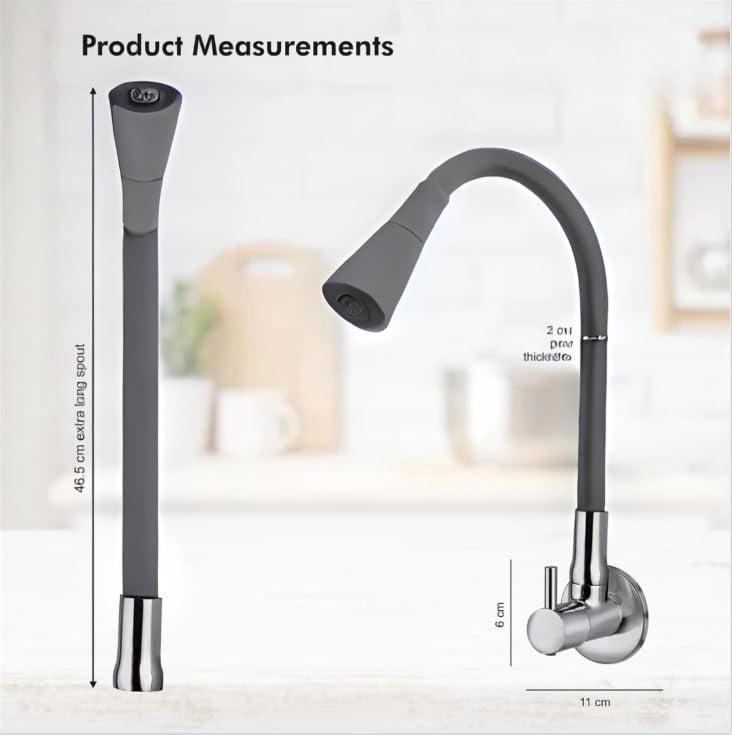 SEARENE BATHWARE Kitchen Sink Tap | Flexible Neck Wall Mount Dual Flow Medium Shower & Foam | 360° Swivel Spout Faucet | Flexible Silicone Spout Mixer | Splash-Free Chrome Kitchen Tap | Modern Modular Kitchen Faucet - Image 5