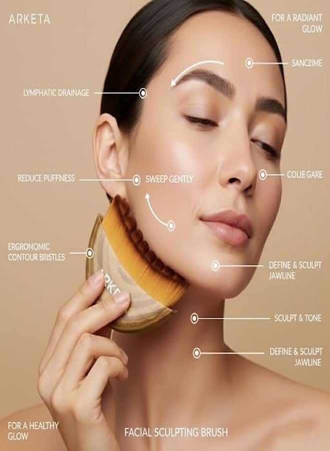Arketa Face Lymphatic Drainage Brush | De-Puffing Gua Sha Facial Massage Tool for Jawline, Cheeks & Neck | Sculpting, Body Contouring & Lifted skin - Image 3
