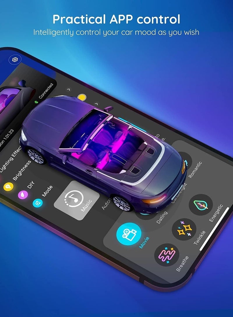 Car LED Lights, Smart Interior Lights with App Control, RGB Inside Car Lights with DIY Mode and Music Mode, 4 Lines Design for Cars with Car Charger, DC 12V - Image 5