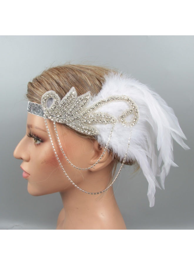 Feather Headwear, Musical Note Diamond Chain Headpiece, Roaring 20s Great Gatsby Headpiece Hair Accessories for Women（White） - Image 2