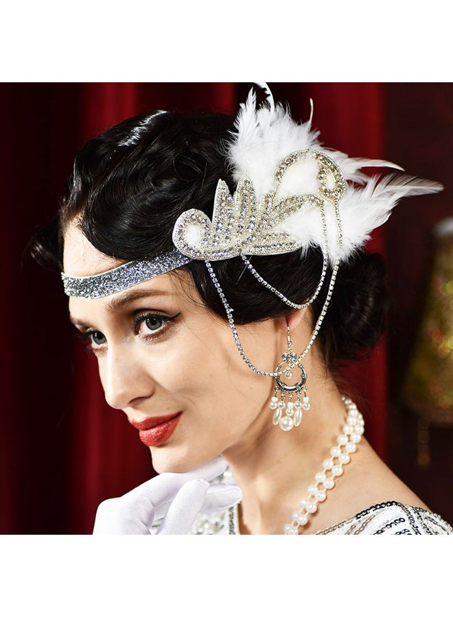 Feather Headwear, Musical Note Diamond Chain Headpiece, Roaring 20s Great Gatsby Headpiece Hair Accessories for Women（White） - Image 3