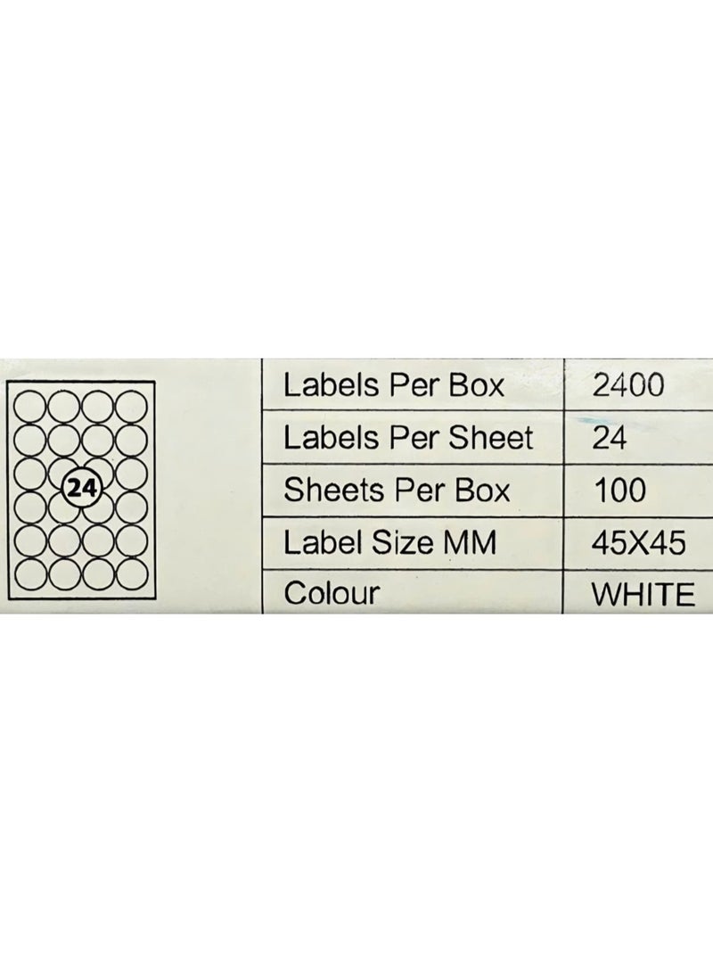 Solo Multipurpose Self Adhesive Labels Sheet, Color: White (24 Round Stickers x 100 Sheet) 2400 Stickers, Size : (45 mm x 45 mm) - Image 2