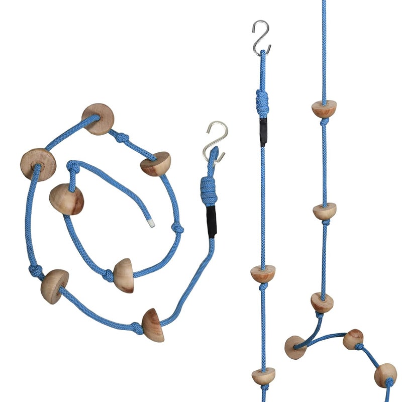 BOFFLE Wooden Rope Climber For Kids For Physical Activity Indoor & Outdoor Toy (7 Wooden Round Ball Beads With S Hook) (Blue),1 Count - Image 2
