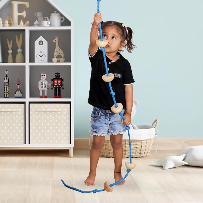 BOFFLE Wooden Rope Climber For Kids For Physical Activity Indoor & Outdoor Toy (7 Wooden Round Ball Beads With S Hook) (Blue),1 Count - Image 1