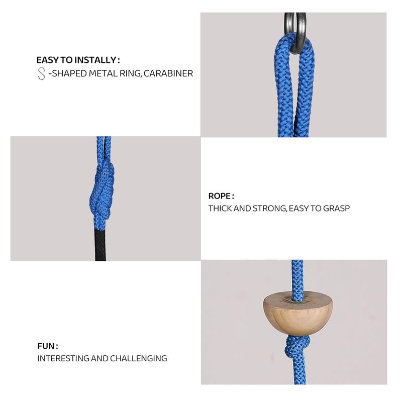 BOFFLE Wooden Rope Climber For Kids For Physical Activity Indoor & Outdoor Toy (7 Wooden Round Ball Beads With S Hook) (Blue),1 Count - Image 4