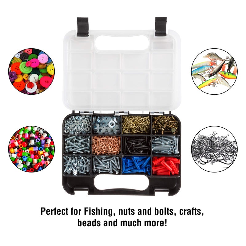 Stalwart Hardware Organizer Box with Dividers - 14 Compartment Small Parts Organizer Portable Tool Box Organizer with Secure Latches - Plastic Screw Organizer Box for Nuts, Beads, Jewelry or Tackle by Stalwart - Image 5