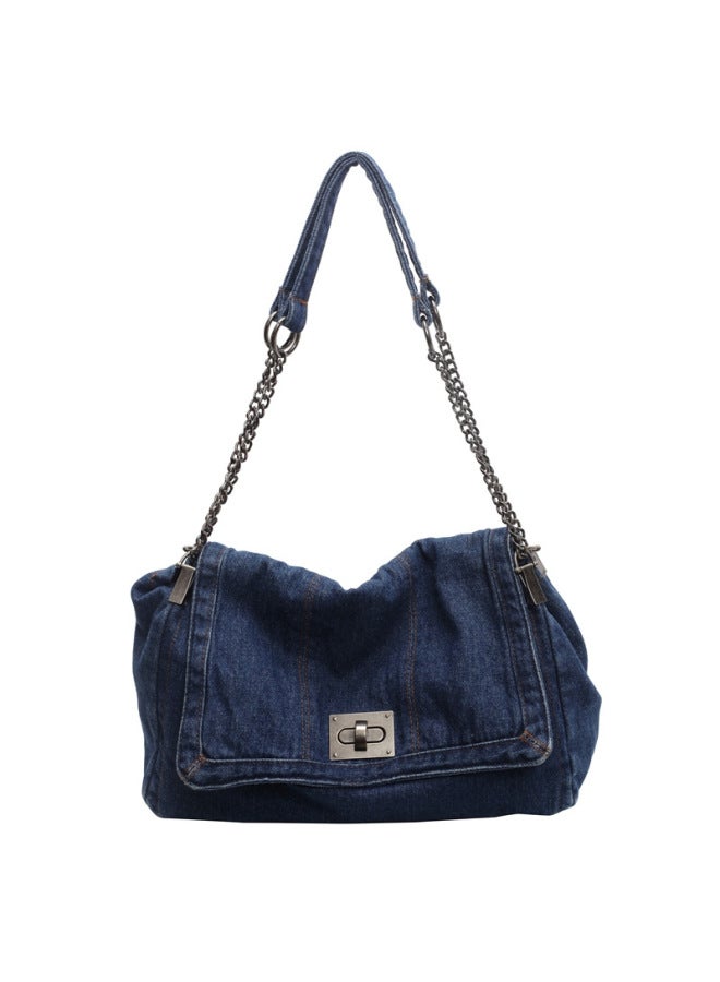 Denim Bag Women's 2024 Summer Fashion Chain Bag Large Capacity Tote Bag Shoulder Crossbody Bag-Color:Dark Blue-Size:35*11*21 - Image 1