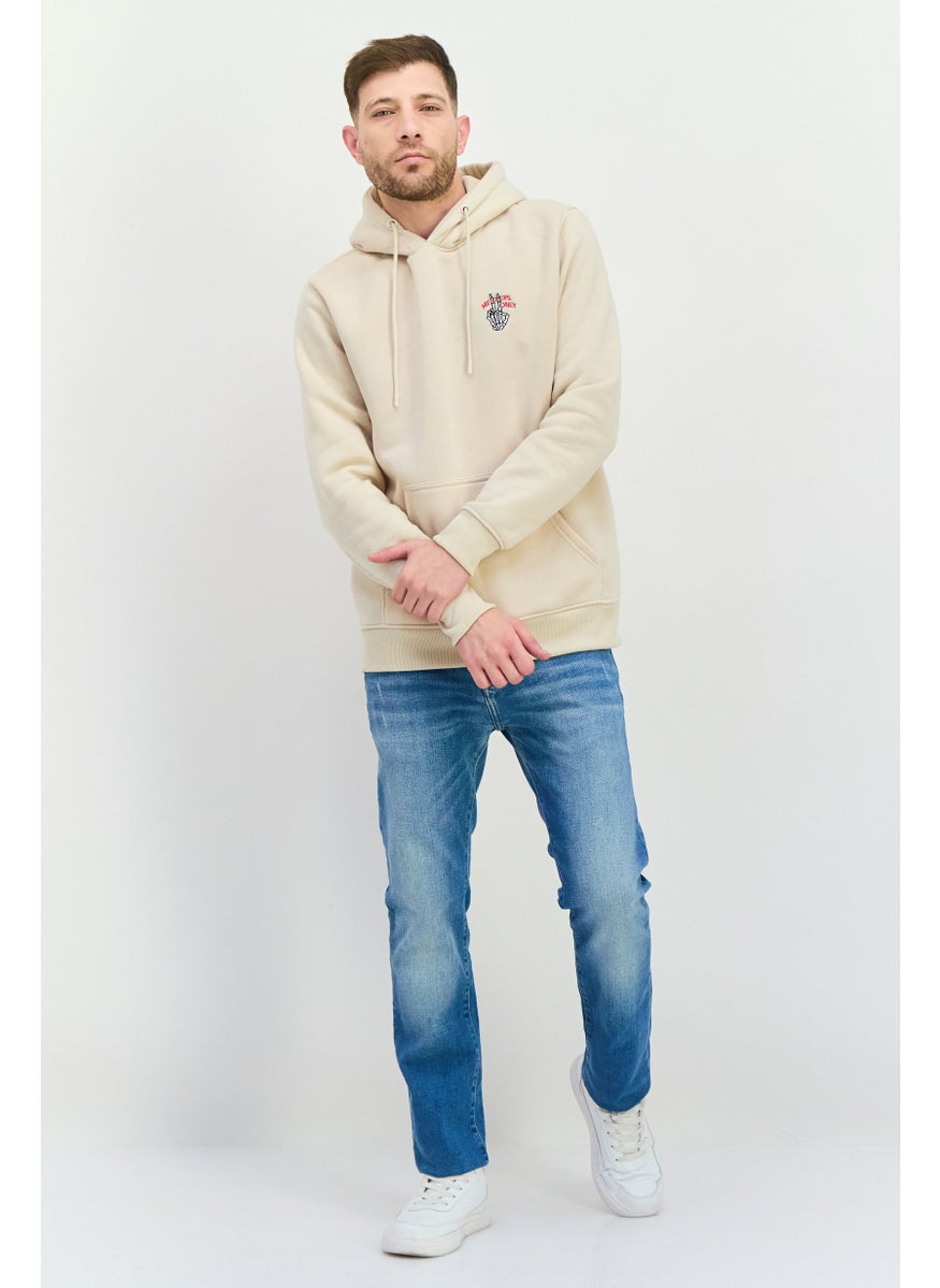 MEMBERS ONLY - Men Hooded Embroidered Logo Long Sleeves Sweatshirt, Beige combo - Image 1