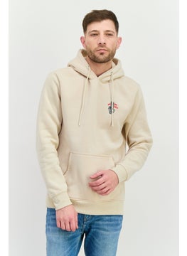 Men Hooded Embroidered Logo Long Sleeves Sweatshirt, Beige combo
