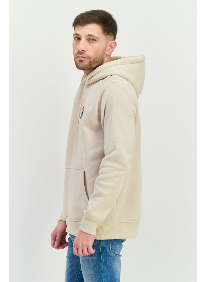 MEMBERS ONLY - Men Hooded Embroidered Logo Long Sleeves Sweatshirt, Beige combo - Image 1