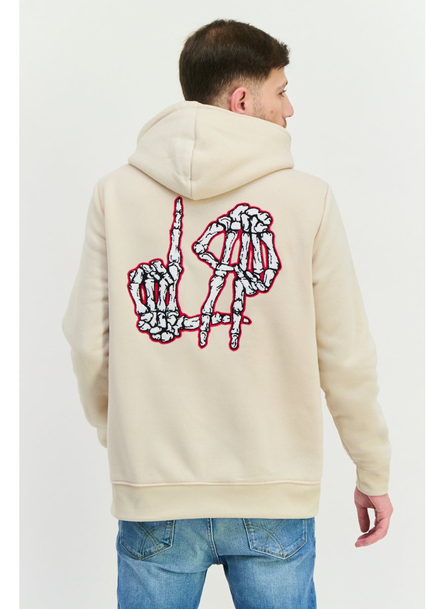 MEMBERS ONLY - Men Hooded Embroidered Logo Long Sleeves Sweatshirt, Beige combo - Image 1
