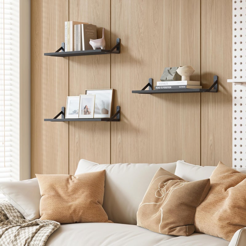 YGEOMER Wall Shelves for Bedroom, 16.5 Inch Floating Shelves for Wall, Shelves for Bathroom Storage, Living Room and Kitchen Decor (Set of 6 Black) - Image 5