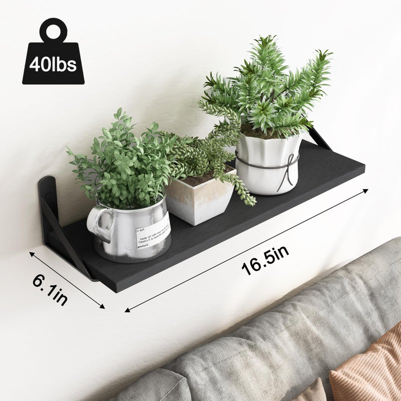 YGEOMER Wall Shelves for Bedroom, 16.5 Inch Floating Shelves for Wall, Shelves for Bathroom Storage, Living Room and Kitchen Decor (Set of 6 Black) - Image 2