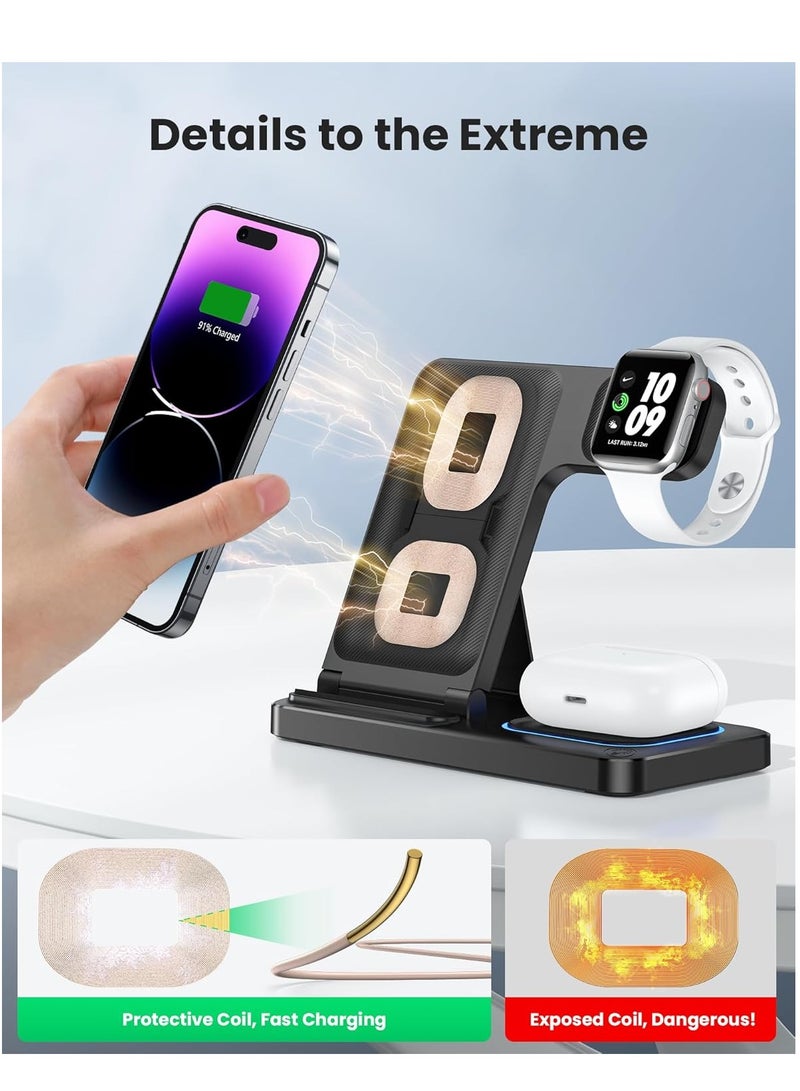General 3 in 1 Wireless Charger for iPhone 15/14/13/12,Wireless Charging Station for Apple Devices, Charging Stand for Apple Watch Series  - Image 2