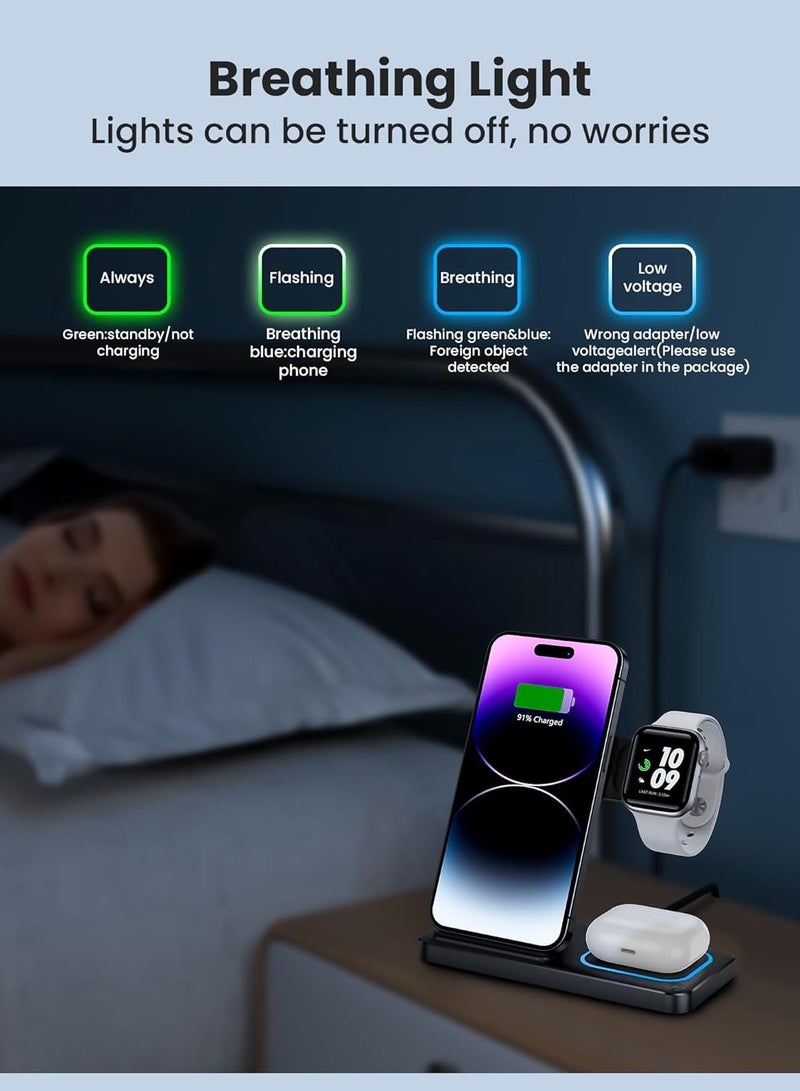 General 3 in 1 Wireless Charger for iPhone 15/14/13/12,Wireless Charging Station for Apple Devices, Charging Stand for Apple Watch Series  - Image 4