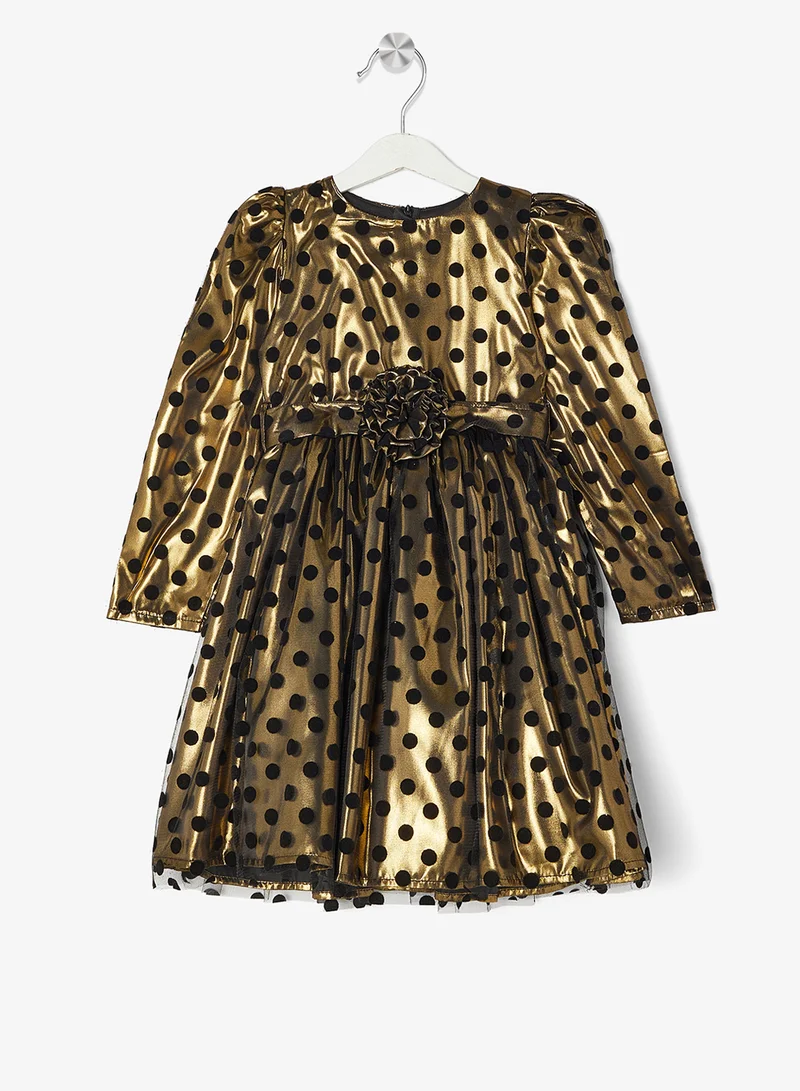Little Golden Apple Little Belted Dotted Dress