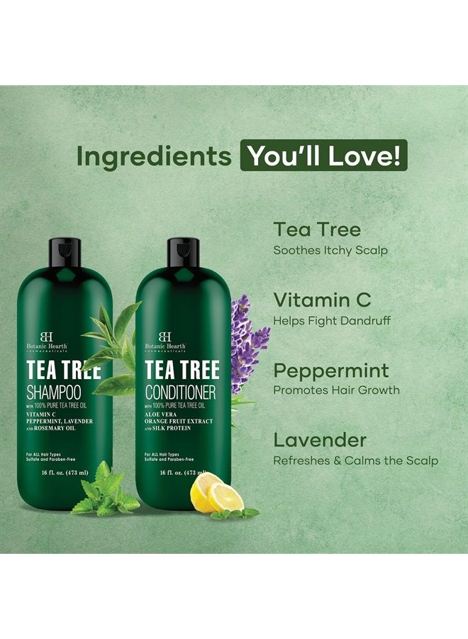 Botanic Hearth Shampoo and Conditioner Set - with 100% Pure Tea Tree Oil, for Itchy and Dry Scalp, Sulfate/ Paraben Free - for Men and Women - 16 fl oz each - Image 2