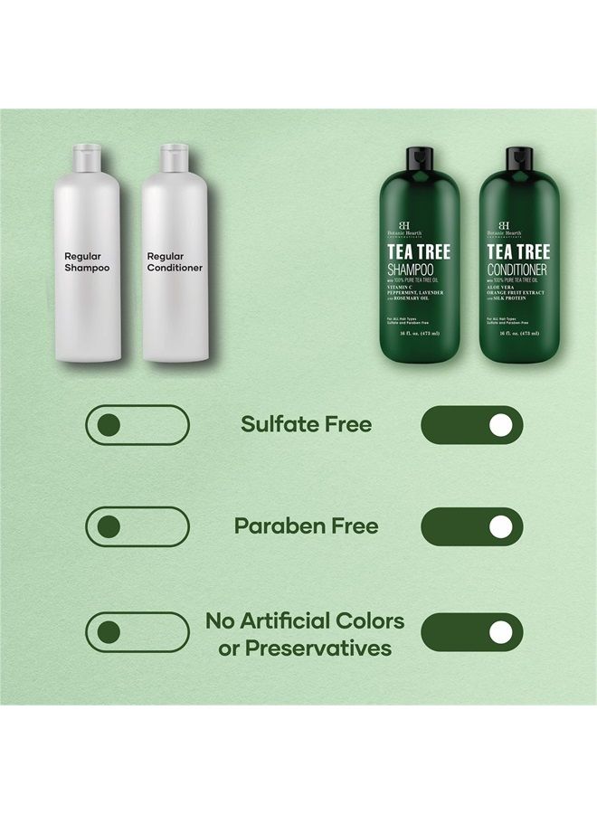 Botanic Hearth Shampoo and Conditioner Set - with 100% Pure Tea Tree Oil, for Itchy and Dry Scalp, Sulfate/ Paraben Free - for Men and Women - 16 fl oz each - Image 3