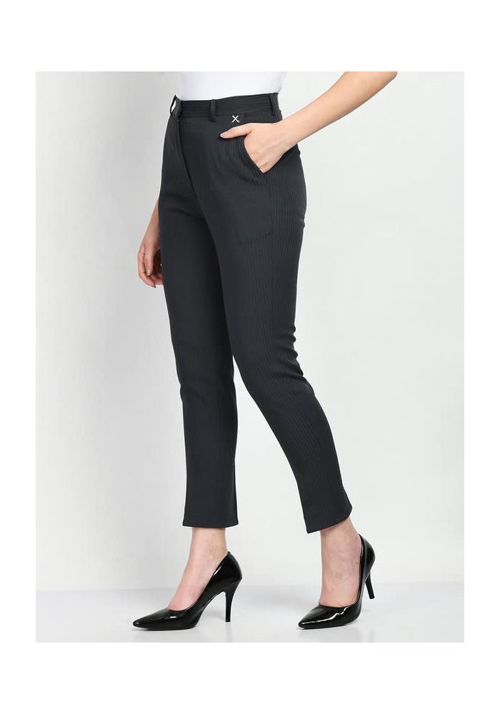 Exude Navy Blue Straight Trouser for Women - Image 2