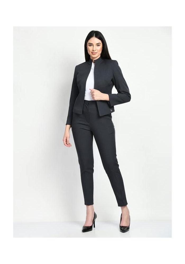 Exude Navy Blue Straight Trouser for Women - Image 4