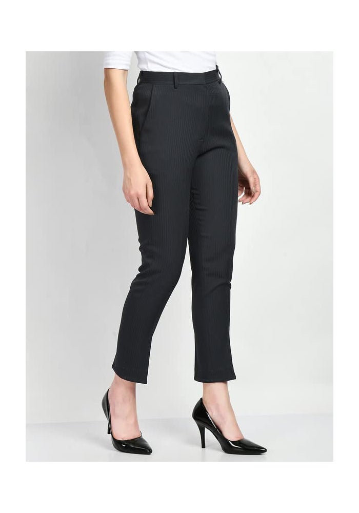 Exude Navy Blue Straight Trouser for Women - Image 3