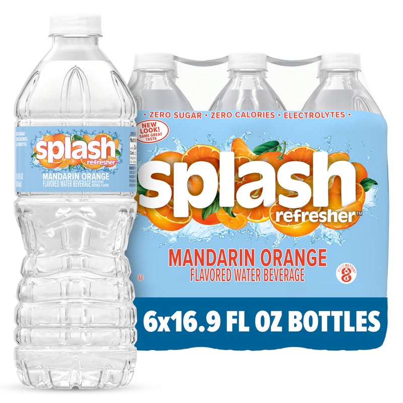 SPLASH REFRESHER Flavored Water Bottles, Mandarin Orange Flavor - 6-Pack, 16.9 Fl Oz - Refreshing Flavored Bottled Water with Electrolytes - Zero Sugar & Zero Calories - Image 1