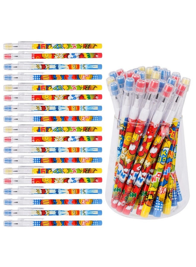 Kolewo4ever 48 Pcs Hero Pencils Translucent Pencil Multipoint Non- Sharpening Stackable Pencils Pop Up Plastic Pencils Pow! Snap! Wham! Bang! Pencil,4 Style - Image 1