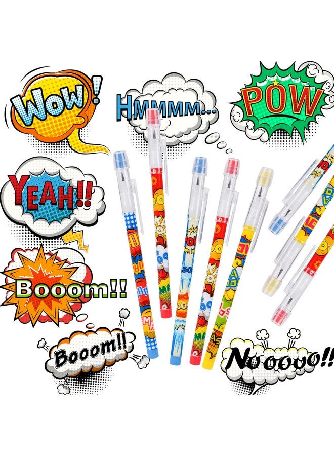 Kolewo4ever 48 Pcs Hero Pencils Translucent Pencil Multipoint Non- Sharpening Stackable Pencils Pop Up Plastic Pencils Pow! Snap! Wham! Bang! Pencil,4 Style - Image 5