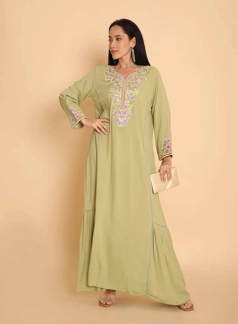 HANA & SARA Elegant arabic kaftan jalabiya dress with  unique embroidery design