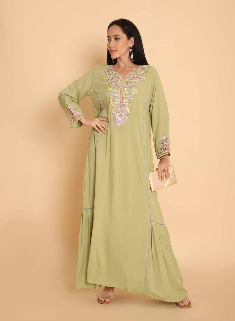 HANA & SARA Elegant arabic kaftan jalabiya dress with  unique embroidery design - Image 1