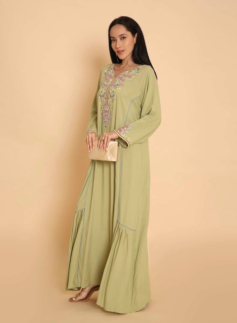 HANA & SARA Elegant arabic kaftan jalabiya dress with  unique embroidery design - Image 5