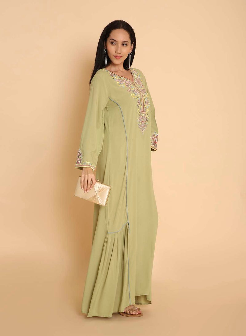 HANA & SARA Elegant arabic kaftan jalabiya dress with  unique embroidery design - Image 4