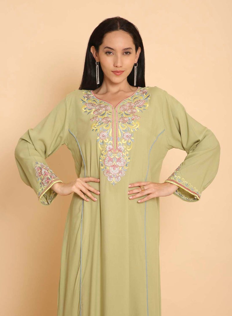 HANA & SARA Elegant arabic kaftan jalabiya dress with  unique embroidery design - Image 3