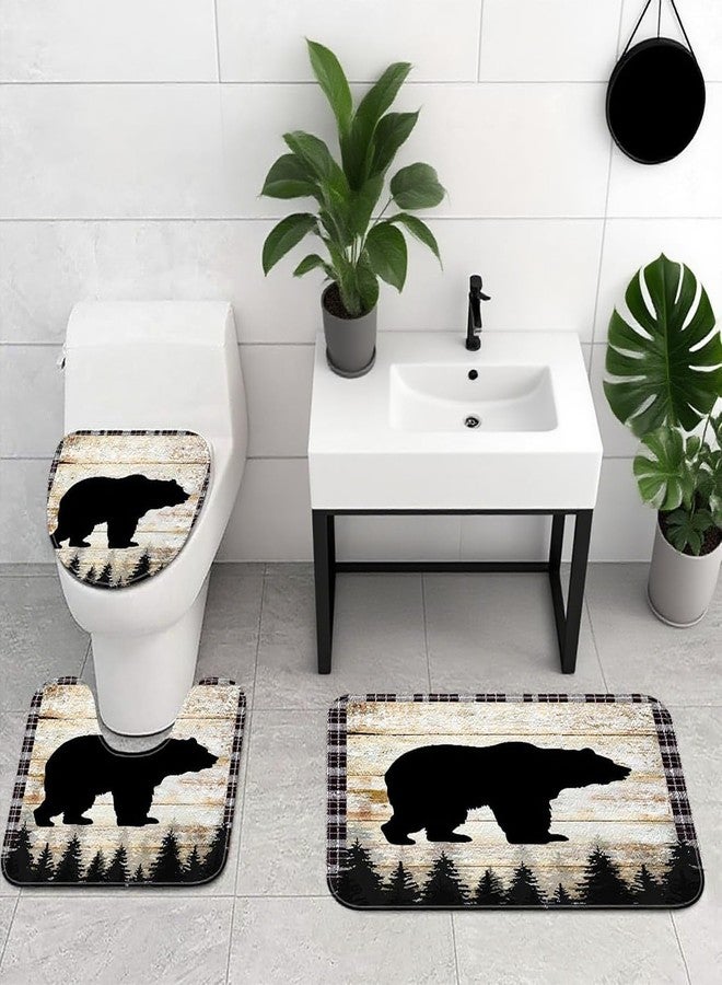 NYMB Rustic Cabin Bath Rug Set, Bath Mat, Antique Bear Forest Wood Decor Non Slip Bath Mats Set, Hunting Camping Bath Rug Sets for Bathroom Bedroom Kitchen Outdoor Indoor Room Rug (Bear) - Image 2