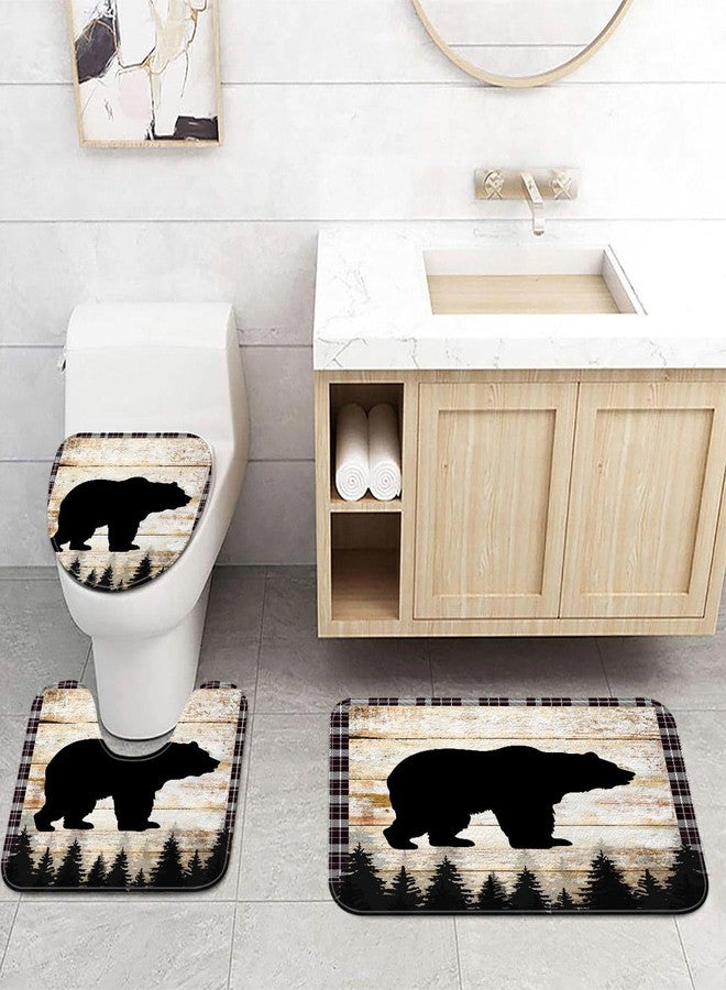 NYMB Rustic Cabin Bath Rug Set, Bath Mat, Antique Bear Forest Wood Decor Non Slip Bath Mats Set, Hunting Camping Bath Rug Sets for Bathroom Bedroom Kitchen Outdoor Indoor Room Rug (Bear) - Image 1