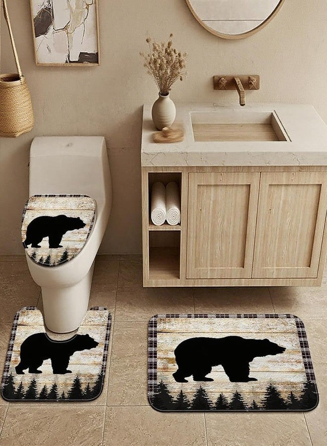 NYMB Rustic Cabin Bath Rug Set, Bath Mat, Antique Bear Forest Wood Decor Non Slip Bath Mats Set, Hunting Camping Bath Rug Sets for Bathroom Bedroom Kitchen Outdoor Indoor Room Rug (Bear) - Image 3