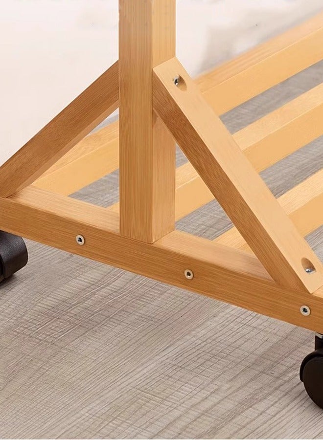 كوزينيست علاقة ملابس من الخشب الطبيعي مع أرفف تخزين، منظم ملابس خشبي متحرك بعجلات لتعليق الملابس - Image 3