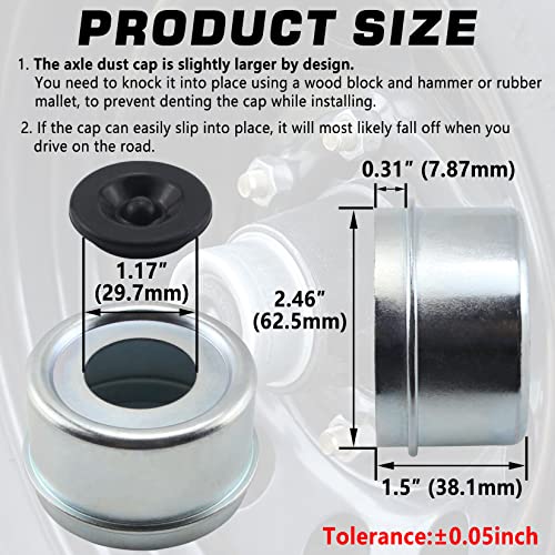 GREPSPUD 4pcs 2.44'' Trailer Hub Dust Caps, Trailer Spindle Axle Bearing Dust Cap Cup Grease Cover Caps & Extra Rubber Plugs for 5200 to 6000 lbs Boat Trailer Dexter EZ Lube Trailer Camper RV Axles - Image 3