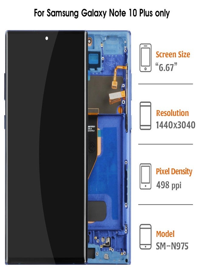 Olivechard شاشة OLED LCD من Olivechard Note 10+ 5G مع إطار أزرق هالة لهاتف Samsung Galaxy Note10 Plus/5G SM-N975U N975W N976U، مقاس 6.8 بوصة، طقم تركيب شاشة LCD بديلة مع مُحَوِّل رقمي يعمل باللمس - Image 3