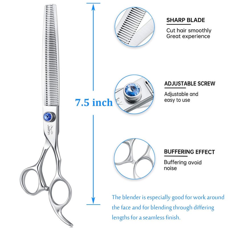 JASON 7.5" 56-Tooth Blending Dogs Grooming Scissors Cats Thinning Shears Pets Blender Thinner Trimming Texturizing Kit with Offset Handle Blue Jewelled Screw (7.5 Inch) - Image 3